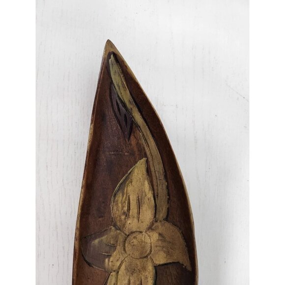 Vintage Handcarved Wood Abstract Floral Design Trinket Dish Decor Mid Century - Picture 3 of 7